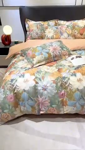 91家纺网 家纺一手货源 找家纺 雲归梦 2024新款全棉铂金棉数码印花四件套 花的嫁纱