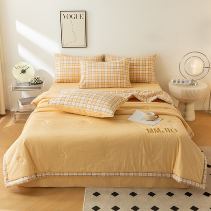 91家纺网 家纺一手货源 找家纺 寐眠 2024新款全棉水洗棉刺绣夏被夏被四件套 椰蓉奶黄