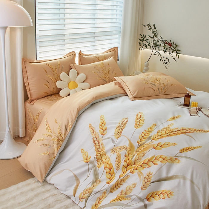 91家纺网 家纺一手货源 找家纺 启航家居 2025春夏直播爆款全棉大版印花四件套 麦言米