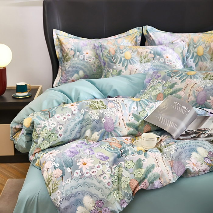 91家纺网 家纺一手货源 找家纺 雲归梦 2024新款全棉铂金棉数码印花四件套 洛香忆梦 绿