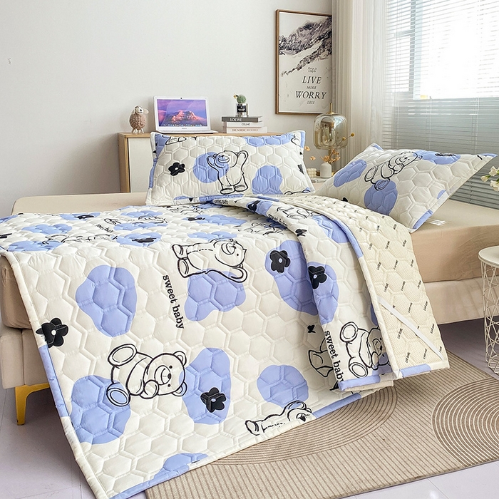 91家纺网 家纺一手货源 找家纺 恋绒家纺 2025新款A类纯棉（隔尿 防水）抗菌软床垫 奶油小熊