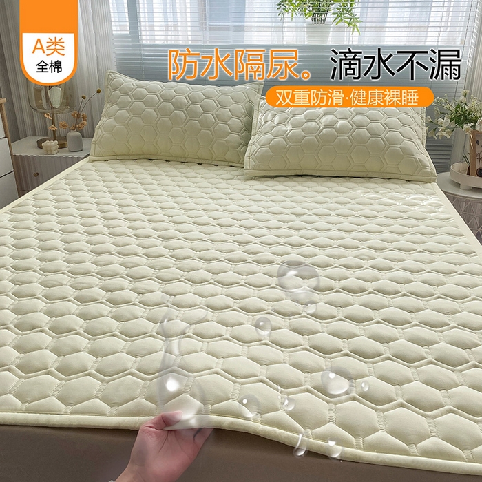 91家纺网 家纺一手货源 找家纺 恋绒家纺 2025新款A类纯棉（隔尿 防水）抗菌软床垫 奶油黄