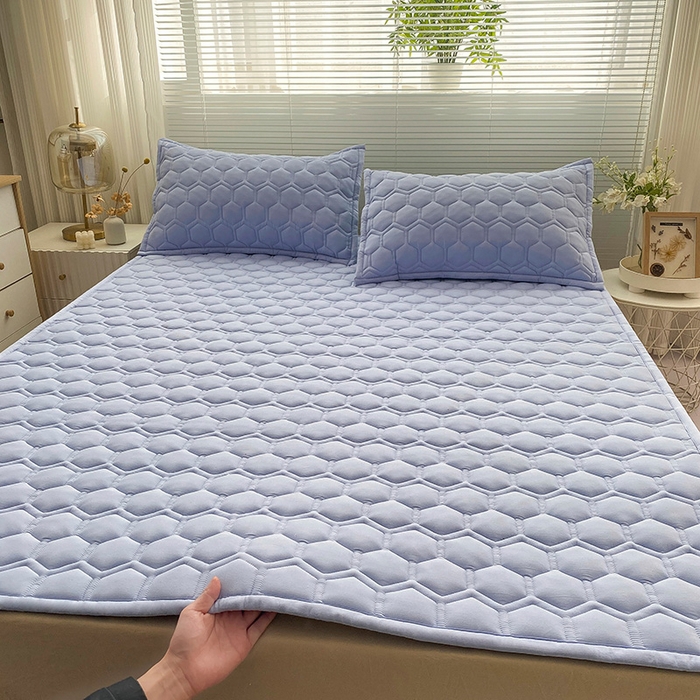 91家纺网 家纺一手货源 找家纺 恋绒家纺 2025新款A类纯棉（隔尿 防水）抗菌软床垫 清新蓝