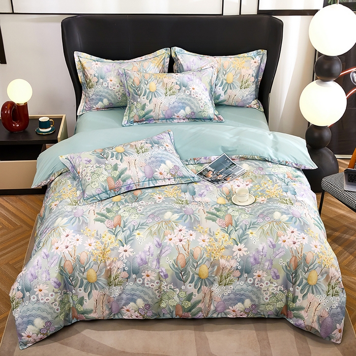 91家纺网 家纺一手货源 找家纺 雲归梦 2024新款全棉铂金棉数码印花四件套 洛香忆梦 绿