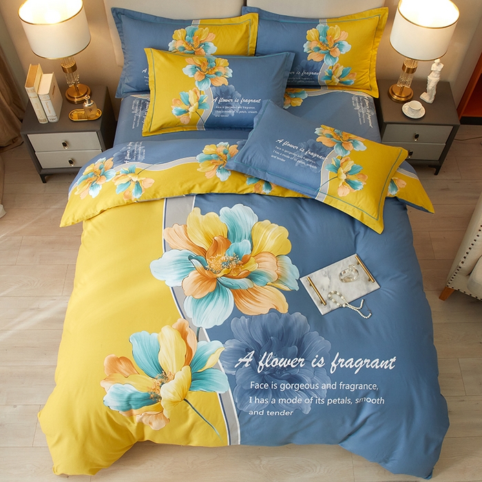 91家纺网 家纺一手货源 找家纺 启航家居 2025春夏直播爆款全棉大版印花四件套 沐雅清风兰