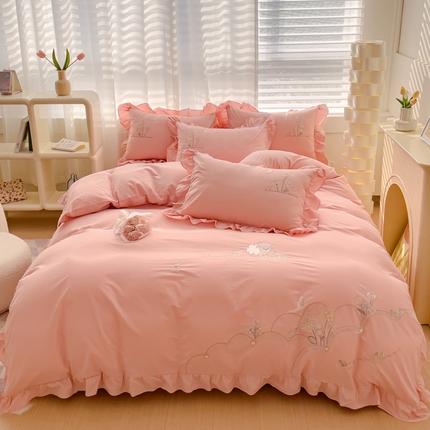 91家纺网 家纺一手货源 找家纺 （总）U品汇 A类全棉色织水洗棉刺绣花四件套纯棉100%韩版小清新