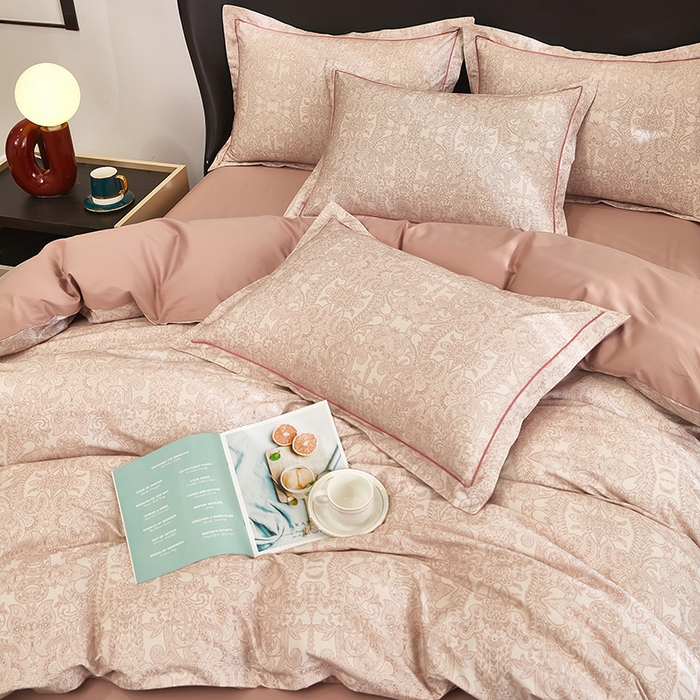 91家纺网 家纺一手货源 找家纺 雲归梦 2024新款全棉铂金棉数码印花四件套 欧时利 粉