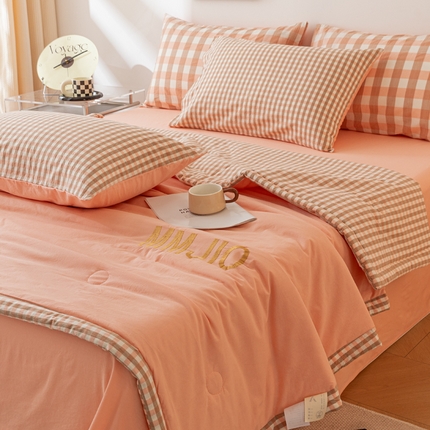 寐眠 2024新款全棉水洗棉刺绣夏被夏被四件套 西柚奶茶