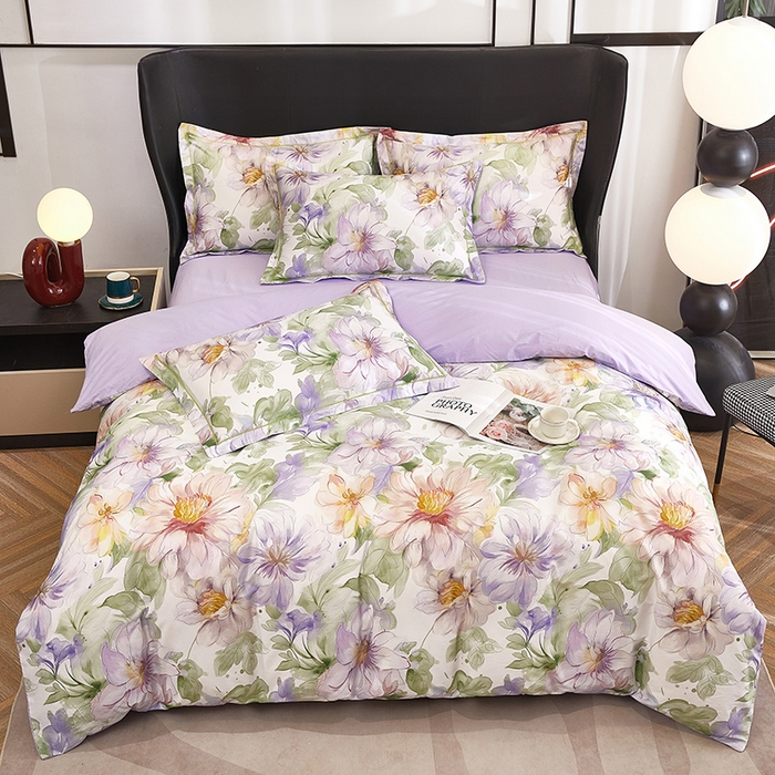 91家纺网 家纺一手货源 找家纺 雲归梦 2024新款全棉铂金棉数码印花四件套 花的旅途 粉