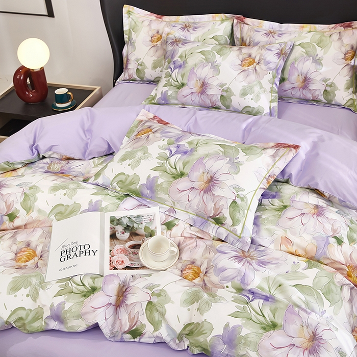 91家纺网 家纺一手货源 找家纺 雲归梦 2024新款全棉铂金棉数码印花四件套 花的旅途 粉