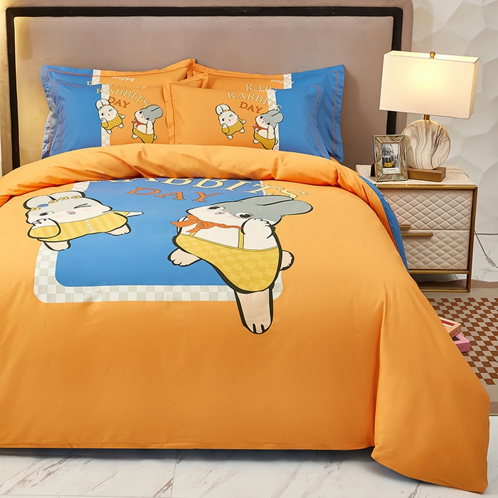 91家纺网 家纺一手货源 找家纺 雲归梦 2024新款全棉活性13372印花四件套 波比兔-桔