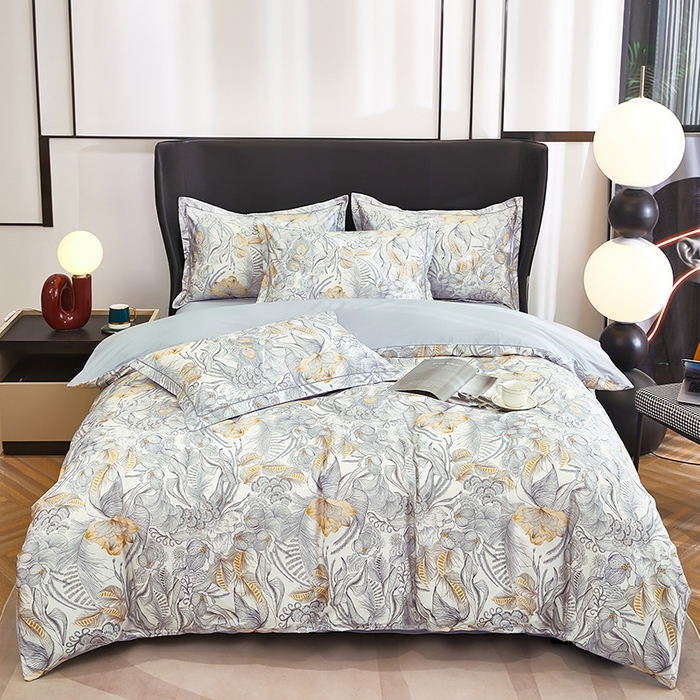 91家纺网 家纺一手货源 找家纺 雲归梦 2024新款全棉铂金棉数码印花四件套 共舞 灰