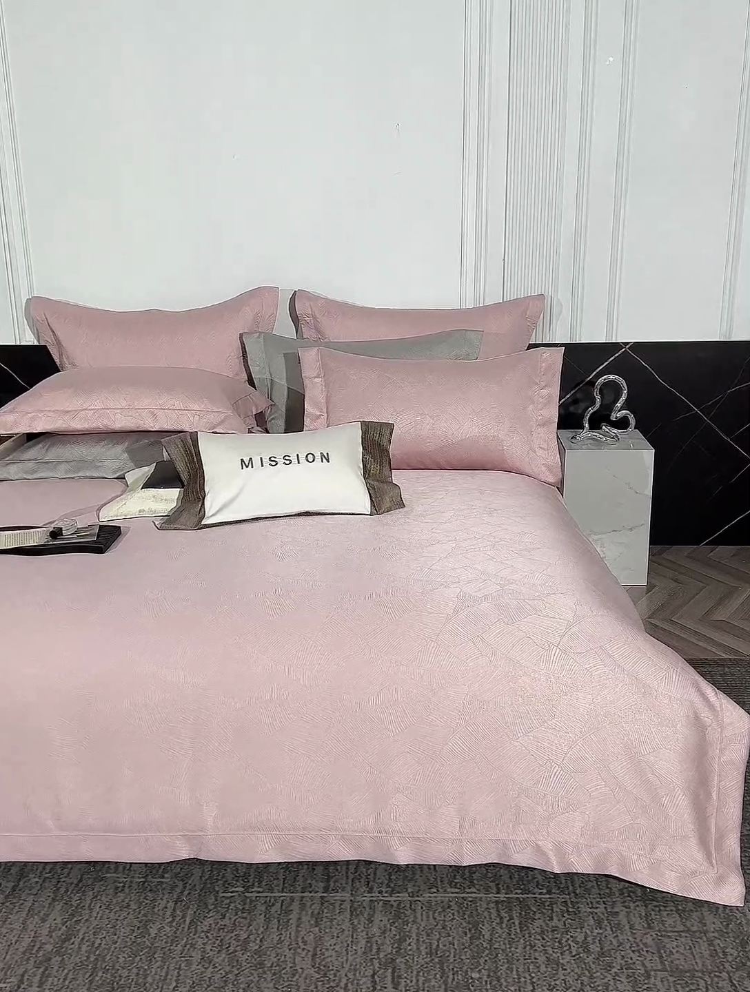 91家纺网 家纺一手货源 找家纺 时亿家居 2024新款色织厚织提花长绒棉四件套-凯悦 凯悦-甜蜜粉