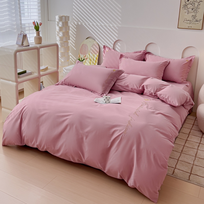 91家纺网 家纺一手货源 找家纺 U品汇 A类全棉色织水洗棉刺绣花四件套纯棉100%床单被套 可可小香-雅朵粉