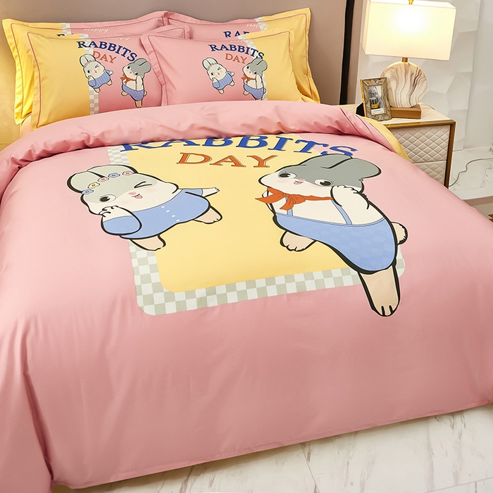 91家纺网 家纺一手货源 找家纺 雲归梦 2024新款全棉活性13372印花四件套 波比兔-粉