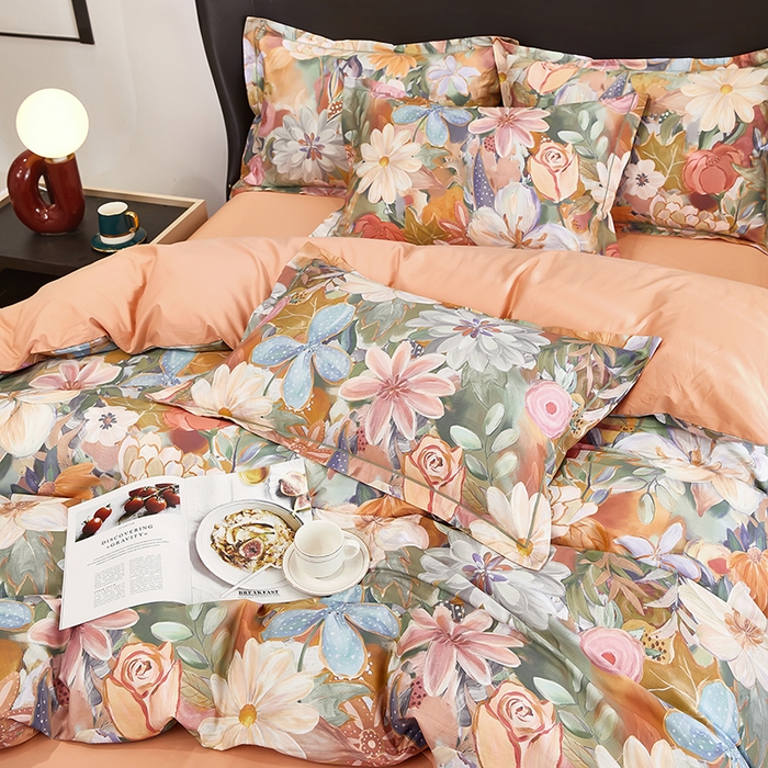 91家纺网 家纺一手货源 找家纺 雲归梦 2024新款全棉铂金棉数码印花四件套 花的嫁纱