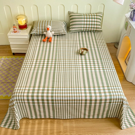 寐眠 2024新款全棉老粗布印花床单床盖 渐变绿格
