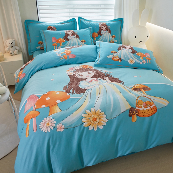 91家纺网 家纺一手货源 找家纺 启航家居 2025春夏直播爆款全棉大版印花四件套 少女时代兰