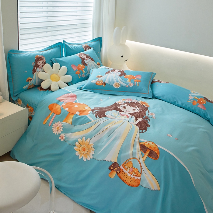 91家纺网 家纺一手货源 找家纺 启航家居 2025春夏直播爆款全棉大版印花四件套 少女时代兰