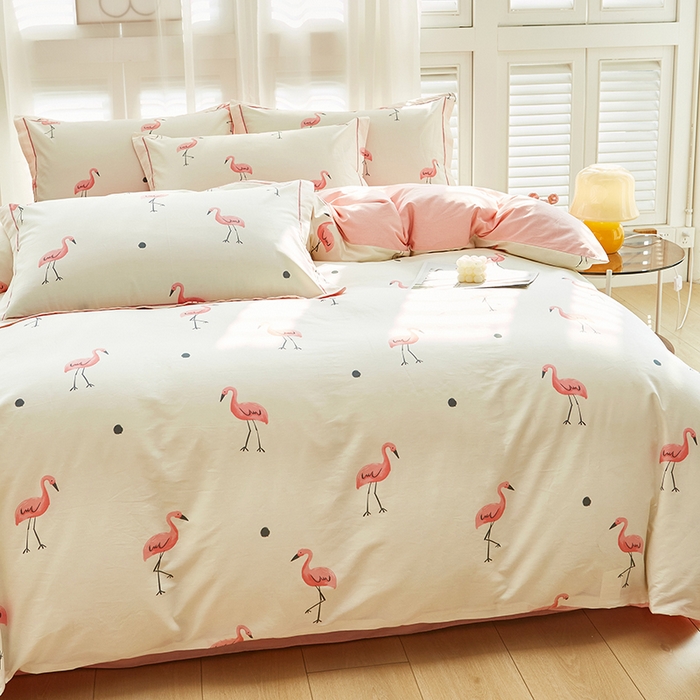 91家纺网 家纺一手货源 找家纺 雲归梦 2024新款全棉活性13372印花四件套 火烈鸟 米