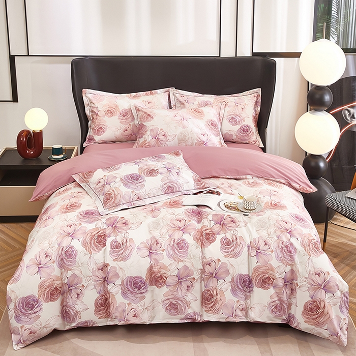 91家纺网 家纺一手货源 找家纺 雲归梦 2024新款全棉铂金棉数码印花四件套 粉妆梦媛 粉