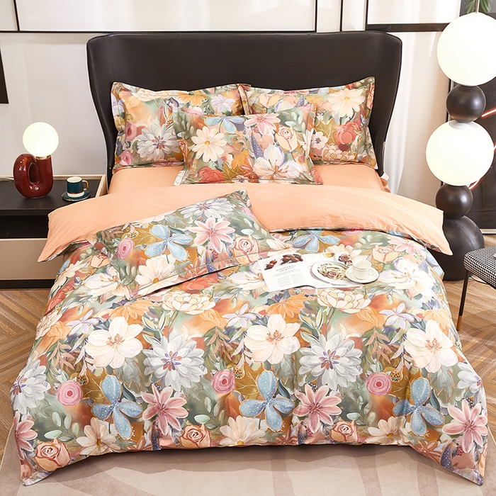 91家纺网 家纺一手货源 找家纺 雲归梦 2024新款全棉铂金棉数码印花四件套 花的嫁纱