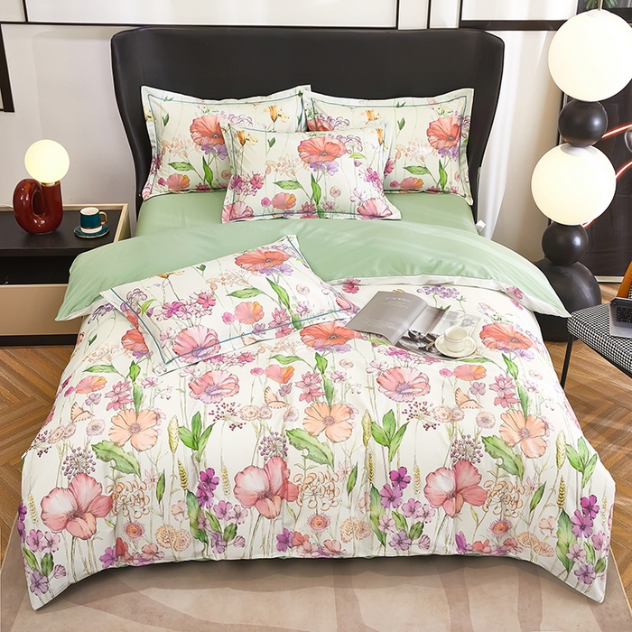 91家纺网 家纺一手货源 找家纺 雲归梦 2024新款全棉铂金棉数码印花四件套 最美相遇 白