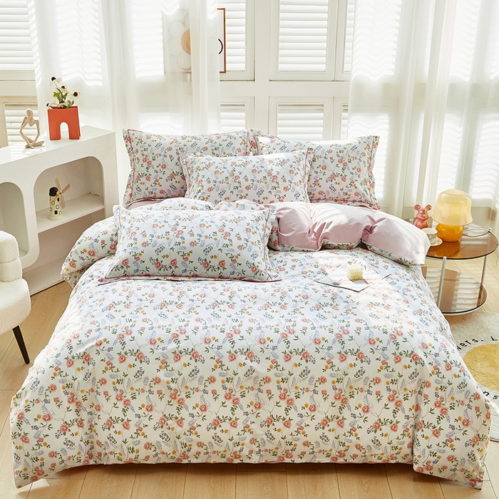 91家纺网 家纺一手货源 找家纺 雲归梦 2024新款全棉活性13372印花四件套 芬妮粉