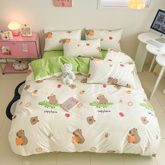 91家纺网 家纺一手货源 找家纺 蓝邻家纺 2024新款全棉印花萌趣类四件套 皮卡