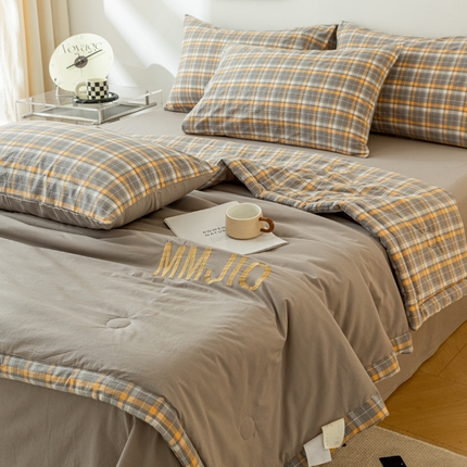 寐眠 2024新款全棉水洗棉刺绣夏被夏被四件套 椰蓉奶棕