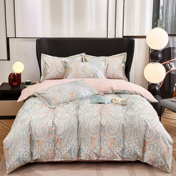 91家纺网 家纺一手货源 找家纺 雲归梦 2024新款全棉铂金棉数码印花四件套 凝远 桔