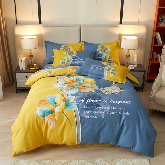 91家纺网 家纺一手货源 找家纺 启航家居 2025春夏直播爆款全棉大版印花四件套 沐雅清风兰