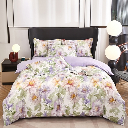 91家纺网 家纺一手货源 找家纺 雲归梦 2024新款全棉铂金棉数码印花四件套 花的旅途 粉