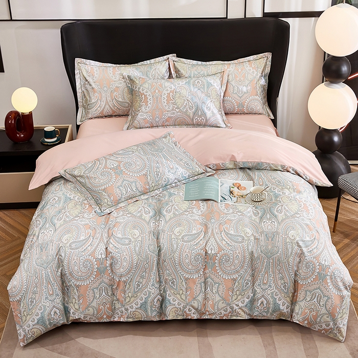 91家纺网 家纺一手货源 找家纺 雲归梦 2024新款全棉铂金棉数码印花四件套 凝远 桔