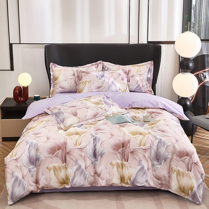 雲归梦 2024新款全棉铂金棉数码印花四件套 步步生莲