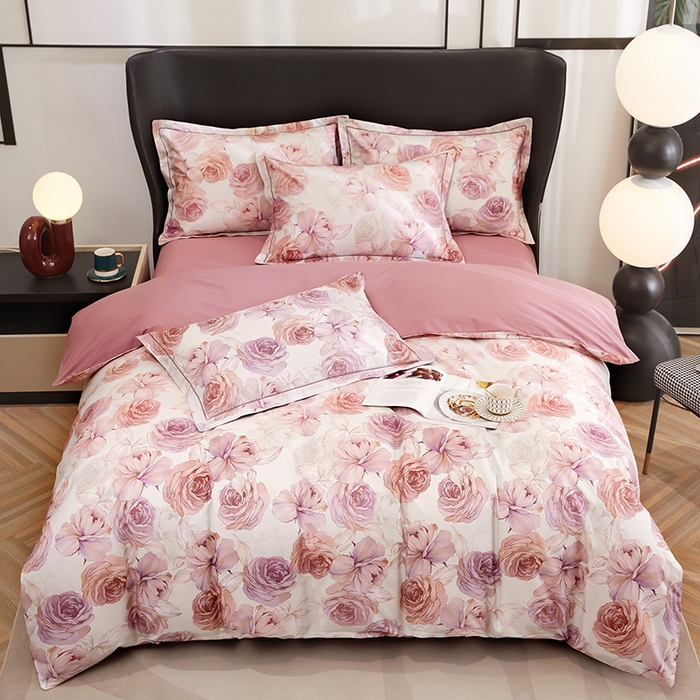 91家纺网 家纺一手货源 找家纺 雲归梦 2024新款全棉铂金棉数码印花四件套 粉妆梦媛 粉