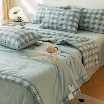 寐眠 2024新款全棉水洗棉刺绣夏被夏被四件套 绿豆冰沙