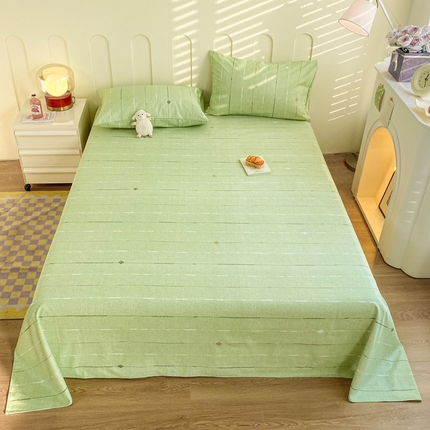 寐眠 2024新款全棉老粗布印花床单床盖 条纹绿