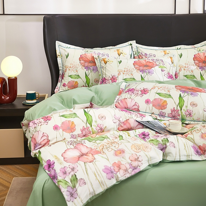 91家纺网 家纺一手货源 找家纺 雲归梦 2024新款全棉铂金棉数码印花四件套 最美相遇 白