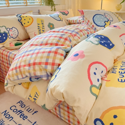 91家纺网 家纺一手货源 找家纺 蓝邻家纺 2024新款全棉印花小清新系列四件套 果缤纷