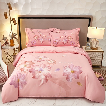 91家纺网 家纺一手货源 找家纺 雲归梦 2024新款全棉活性13372印花四件套 粉黛-粉