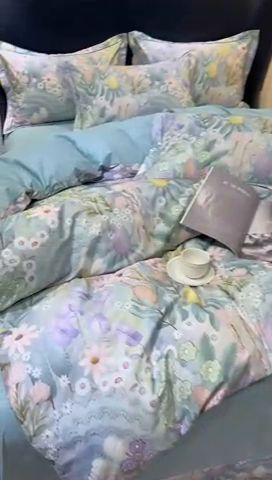 91家纺网 家纺一手货源 找家纺 雲归梦 2024新款全棉铂金棉数码印花四件套 共舞 灰