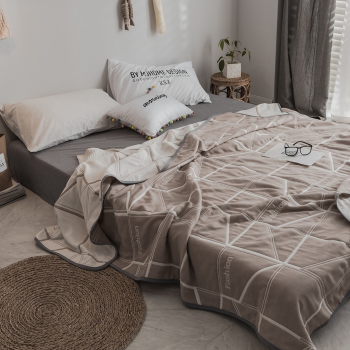 91家纺网 家纺一手货源 找家纺 朴尔 2024经典六层纱布全棉毛巾被系列 简约驼