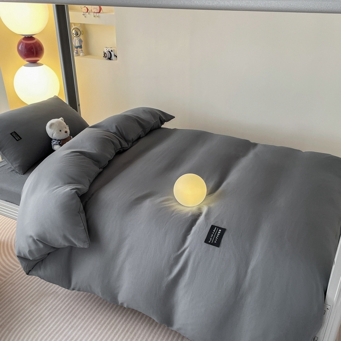 91家纺网 家纺一手货源 找家纺 米瑞娜2024水洗棉麻双拼纯色学生款被套 高级灰