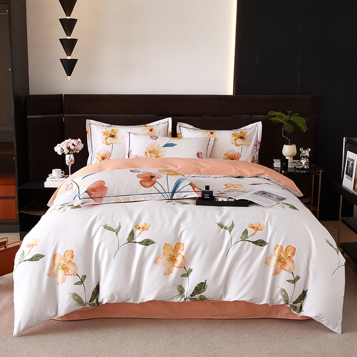 91家纺网 家纺一手货源 找家纺 沐白 2024新款全棉全棉13376全活性印花黄金棉系列四件套 白觅-浅灰