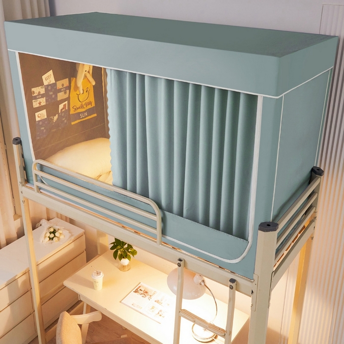 91家纺网 家纺一手货源 找家纺 宅部落 2024新款99%全遮光涂层学生上下铺蚊帐 纯色-浅蓝