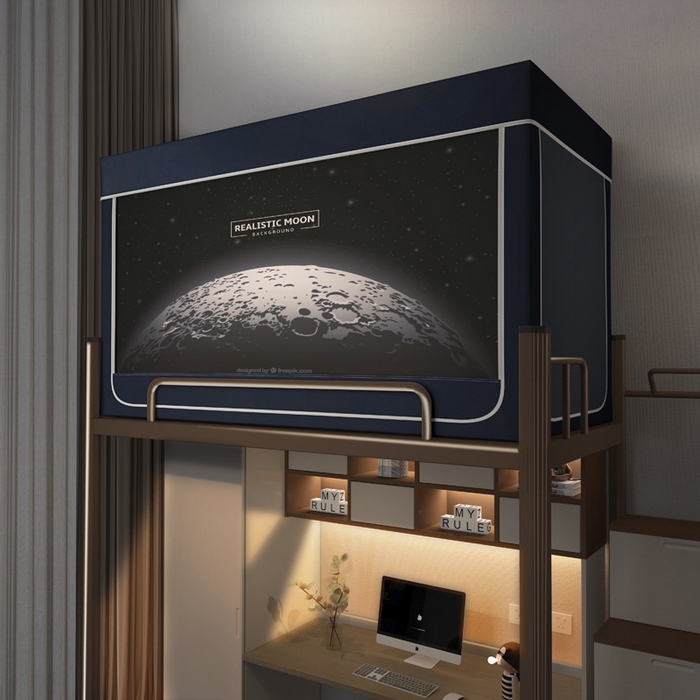 91家纺网 家纺一手货源 找家纺 宅部落 2024新款99%全遮光涂层学生上下铺蚊帐 印花-moon