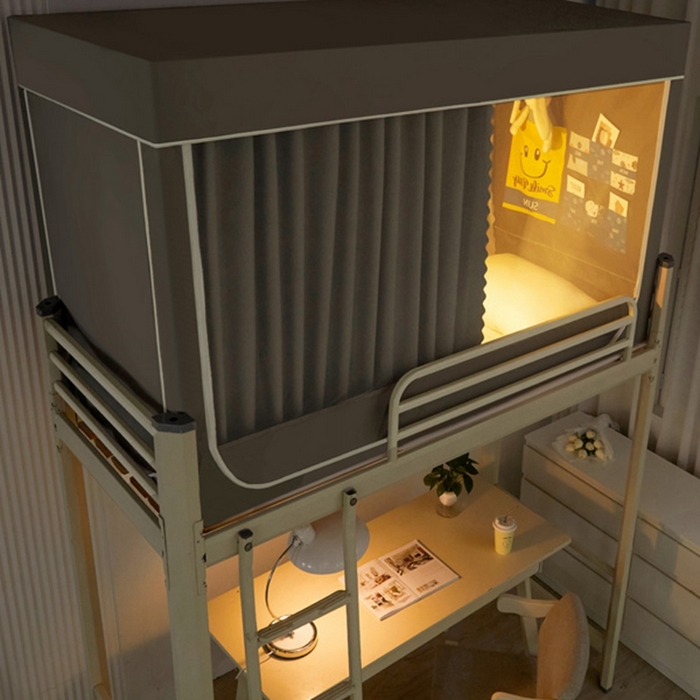 91家纺网 家纺一手货源 找家纺 宅部落 2024新款99%全遮光涂层学生上下铺蚊帐 纯色-灰色