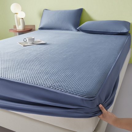 91家纺网 家纺一手货源 找家纺 莱登卡奴 2025新款A类云母凉感丝系列-床笠款凉席 深蓝