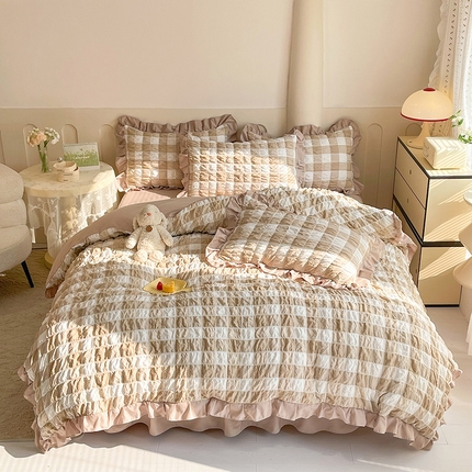 91家纺网 家纺一手货源 找家纺 （总）九诺 2024春夏新款泡泡纱花边彩虹泡芙系列四件套